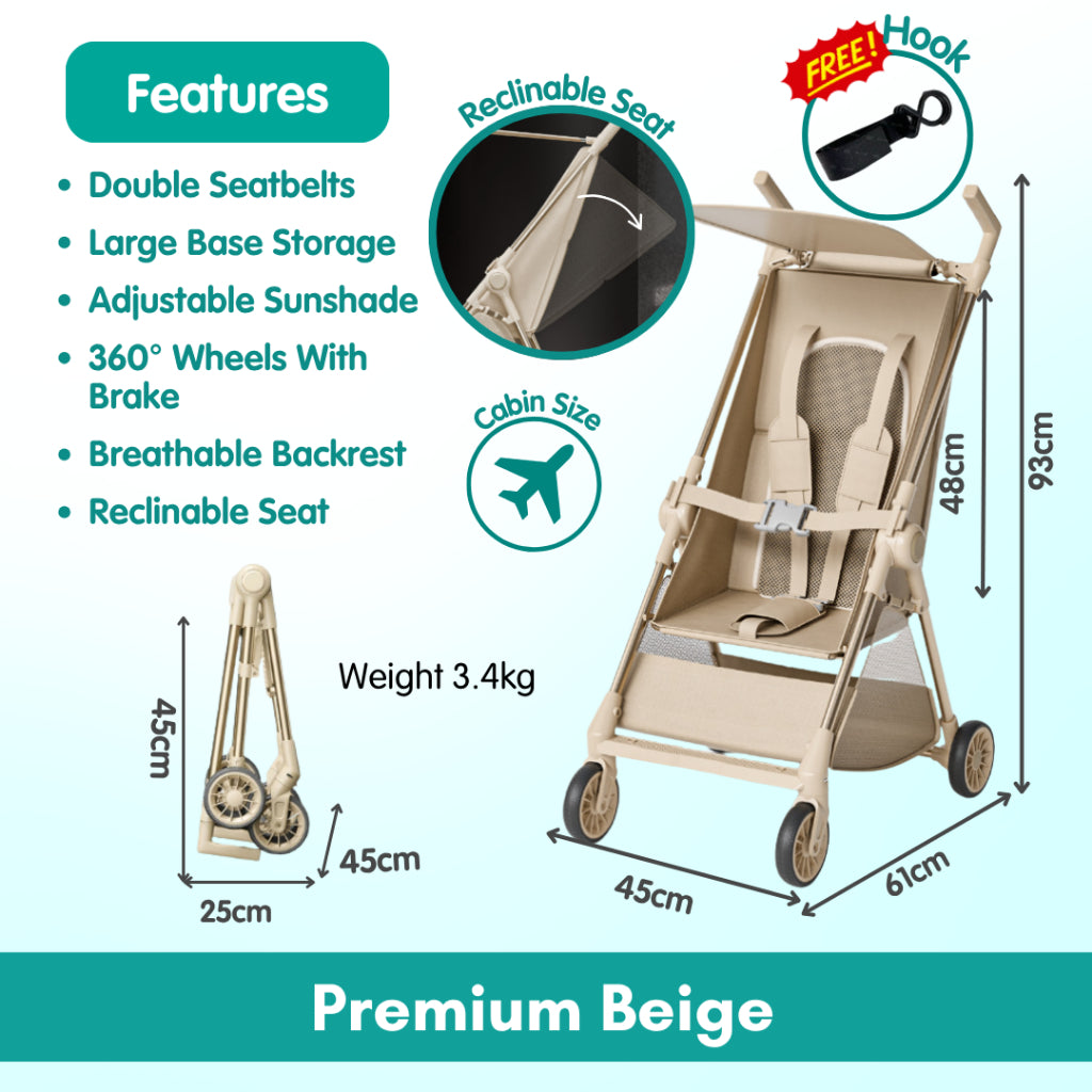 Boo&Bub Magic Stroller Foldable Lightweight Pocket ravel Stroller Adjust Height baby stroller Travel Friendly - Boo & Bub
