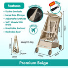 Boo&Bub Magic Stroller Foldable Lightweight Pocket ravel Stroller Adjust Height baby stroller Travel Friendly - Boo & Bub