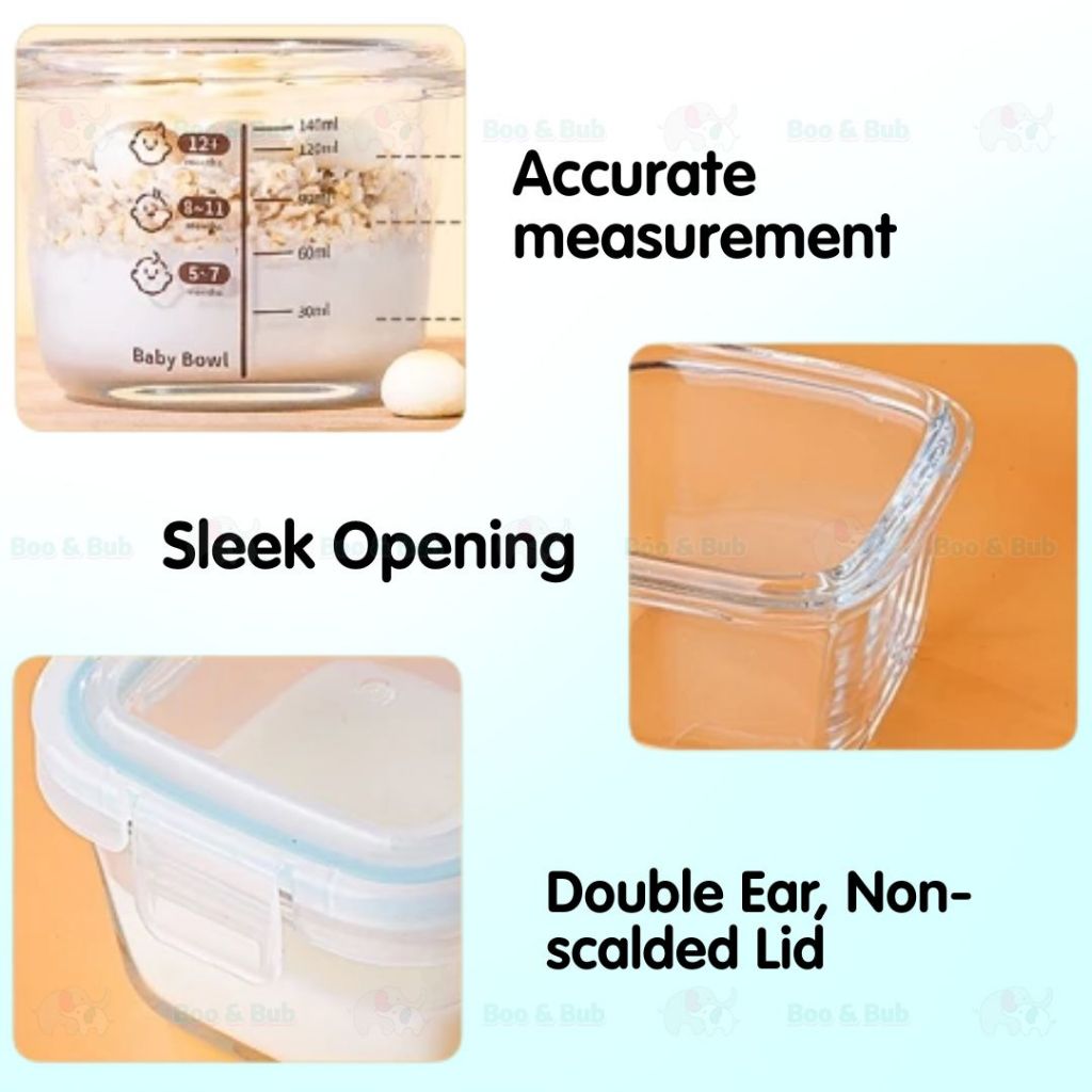 Boo&Bub 170/130ML Glass Baby Food Container Snack Milk Sealed Box Feeding Bowl Container Storage Lead Kotak Makanan - Boo & Bub