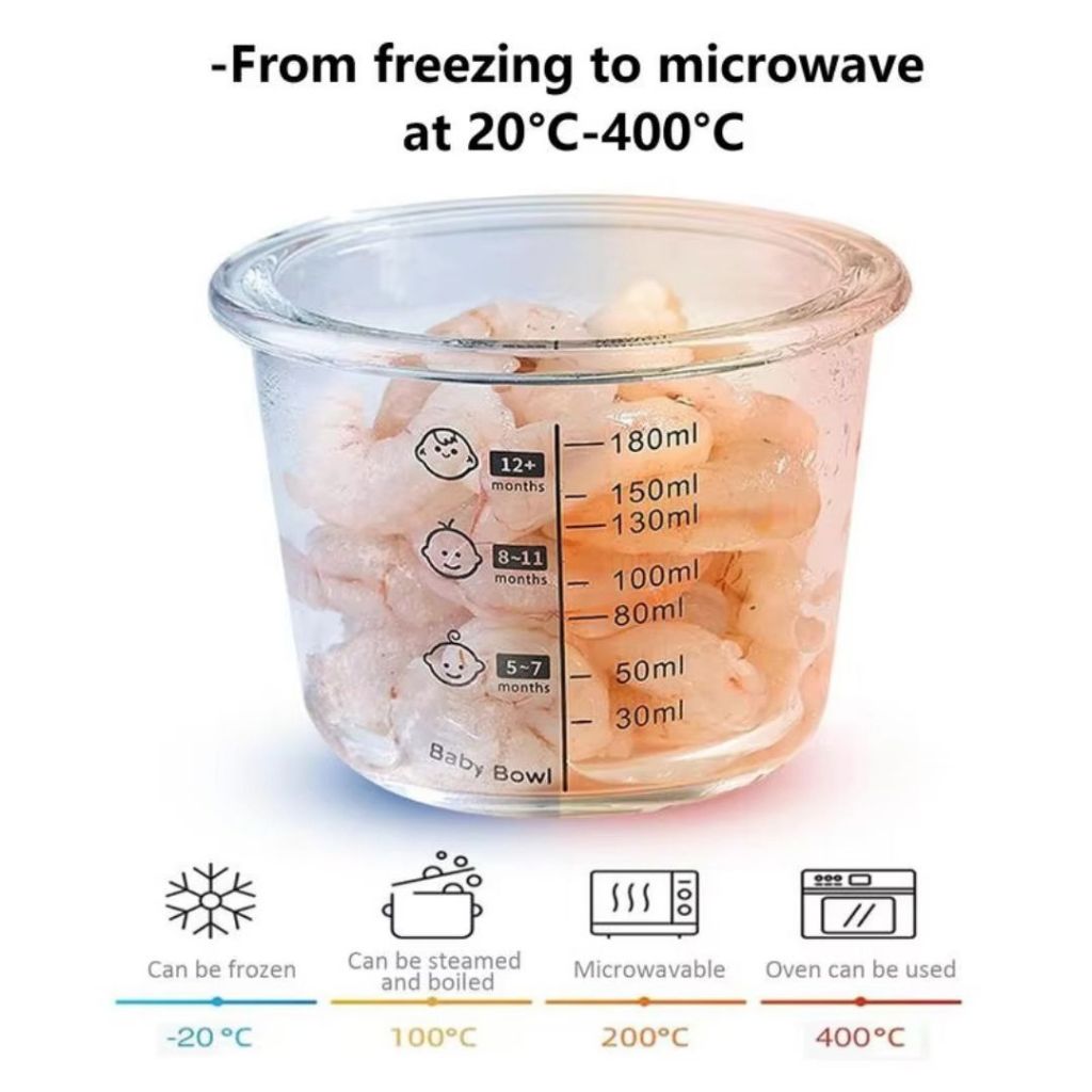 Boo&Bub 170/130ML Glass Baby Food Container Snack Milk Sealed Box Feeding Bowl Container Storage Lead Kotak Makanan - Boo & Bub