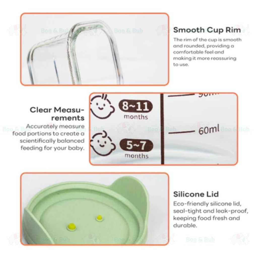 🐘Boo&Bub🐘 Airtight borosilicate glass food container Glass Container Bekas makanan kaca kedap udara 170ml - Boo & Bub