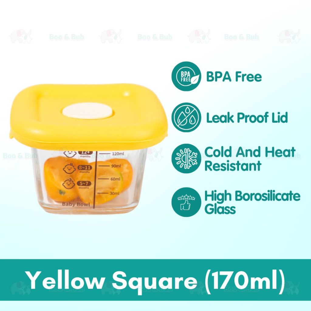 🐘Boo&Bub🐘 Airtight borosilicate glass food container Glass Container Bekas makanan kaca kedap udara 170ml - Boo & Bub