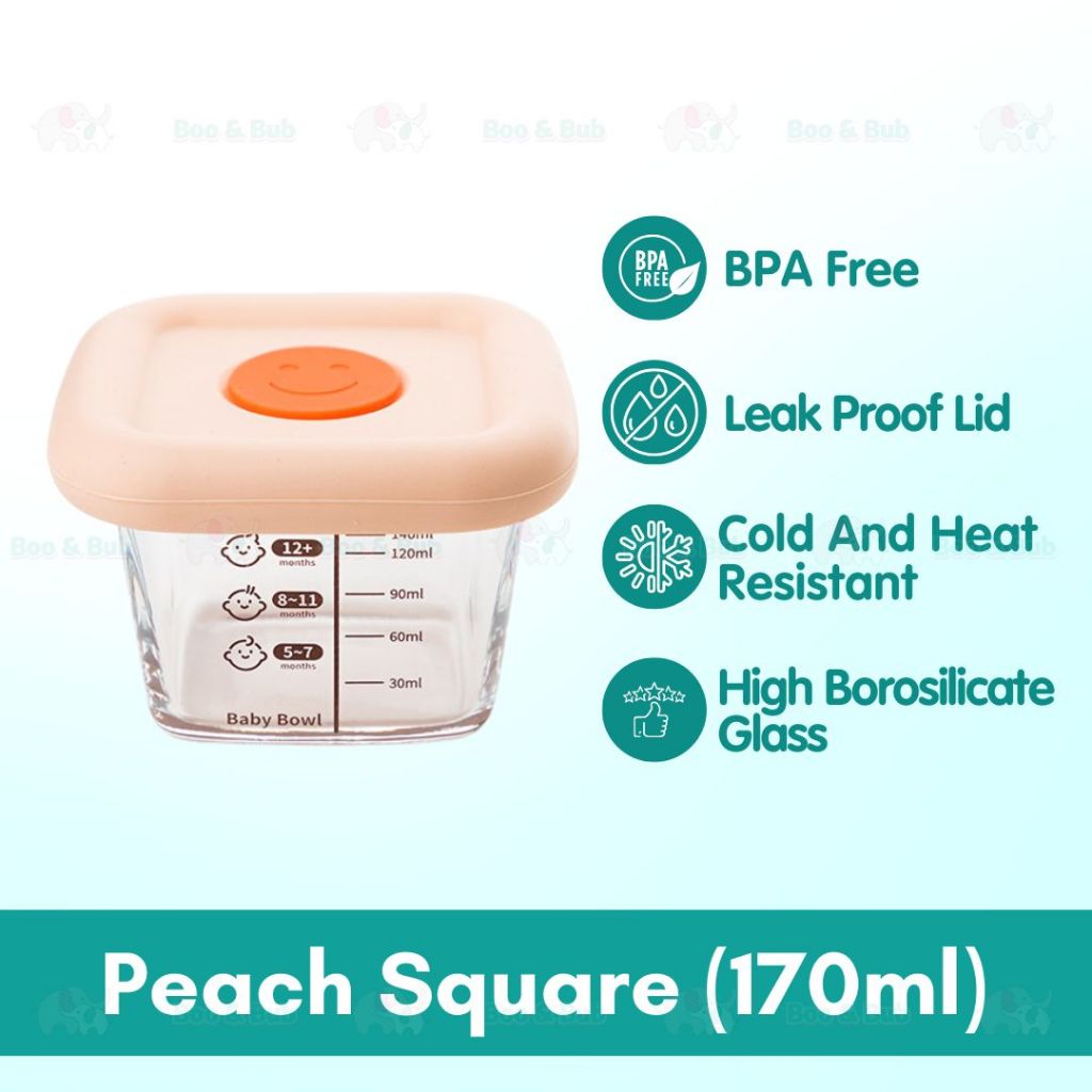🐘Boo&Bub🐘 Airtight borosilicate glass food container Glass Container Bekas makanan kaca kedap udara 170ml - Boo & Bub