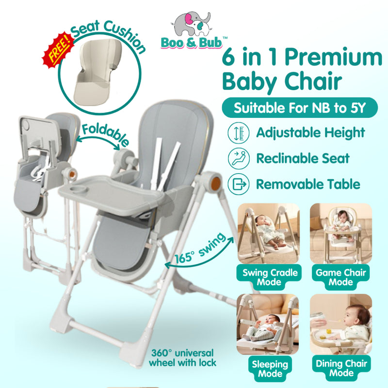 Boo&Bub 6in1 Premium Baby Chair | Adjustable height Multifunctional Portable Eating Safety Toddler Chair  6 Mode