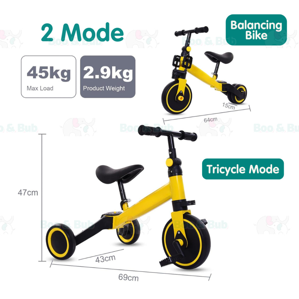 Boo&Bub NEW 2 IN 1 Balance Bike Multifunction Tricycle (3 Wheels) Children Scooter 二合一多功能三轮平衡车 - Boo & Bub