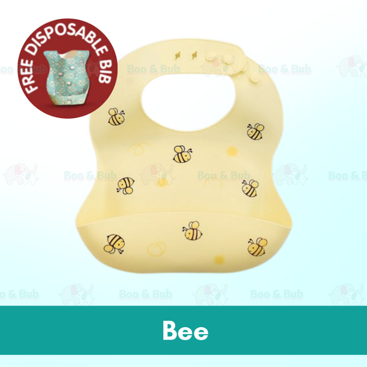🐘Boo&Bub🐘 3D Cartoon Baby Silicone Waterproof Bib | Soft Bibs Baby Feeding Dinosaur Kids Girl Boy Adjustable Children