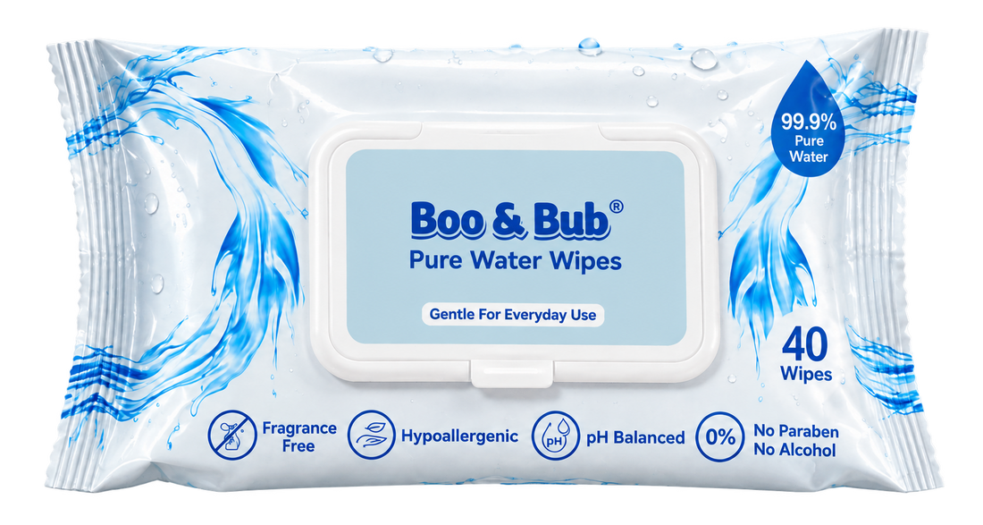 Boo & Bub Pure Water Wipes blue and white 40-wipe pack