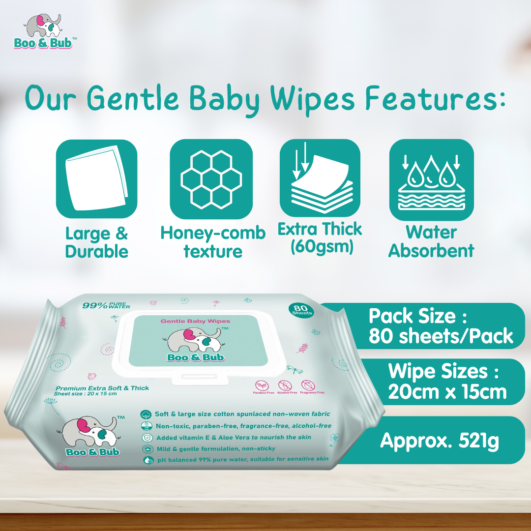 [Carton] 9x80 pcs Baby Hand Mouth Wipes / Wet Tissue | Alcohol-free, paraben-free, fragrance-free wipe - Boo & Bub