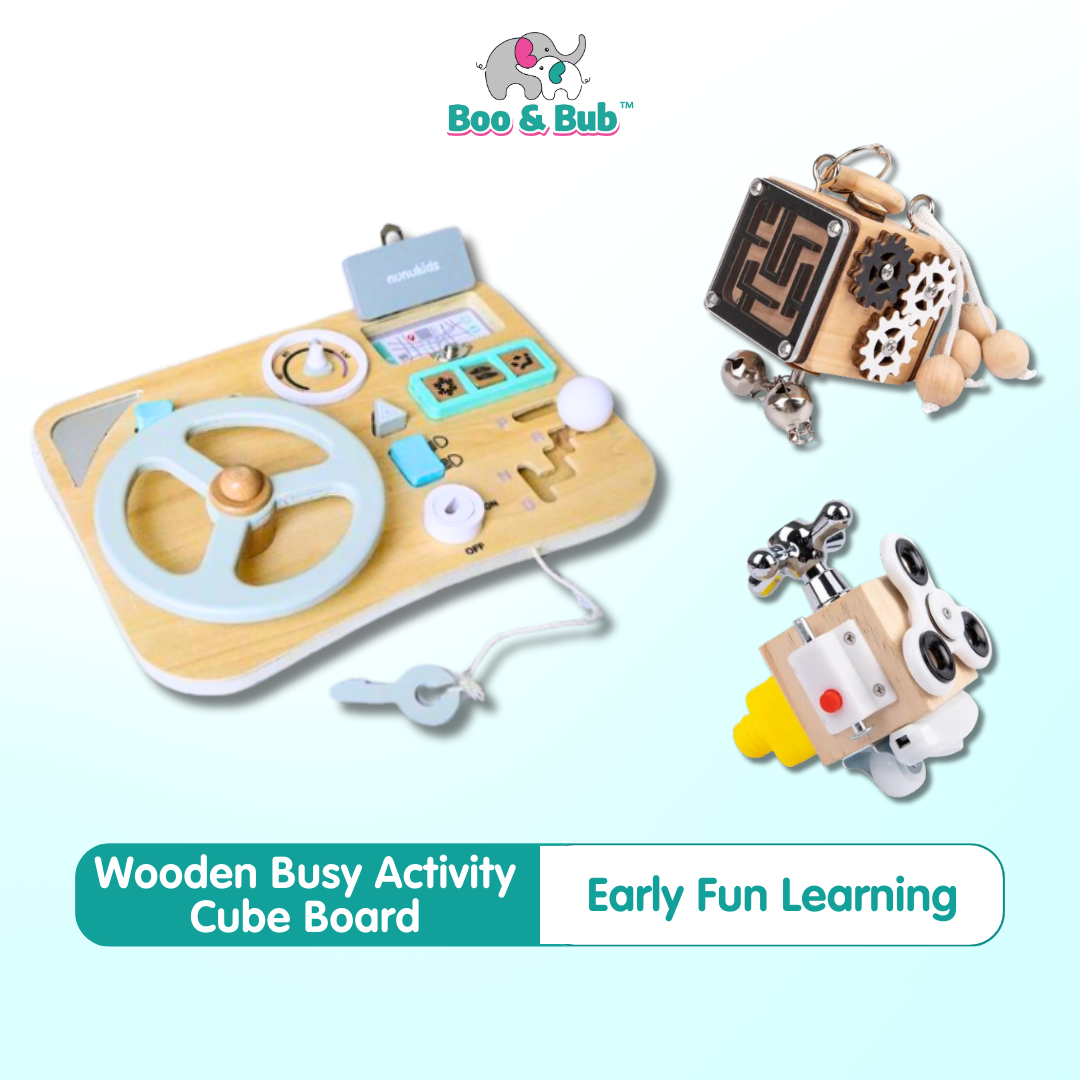 Wooden Busy Activity Cube Board | Montessori Early Educational Learning Baby Toys Ability Brain Training - Boo & Bub