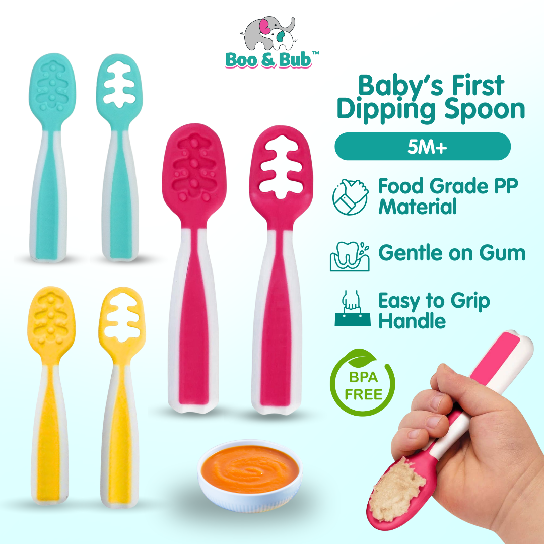 Boo & Bub Baby's First First Dipping Spoons  Baby Pre-Spoon Set 2 Stag6M+ Baby First Spoon BPA FREE Safe PP Material - Boo & Bub