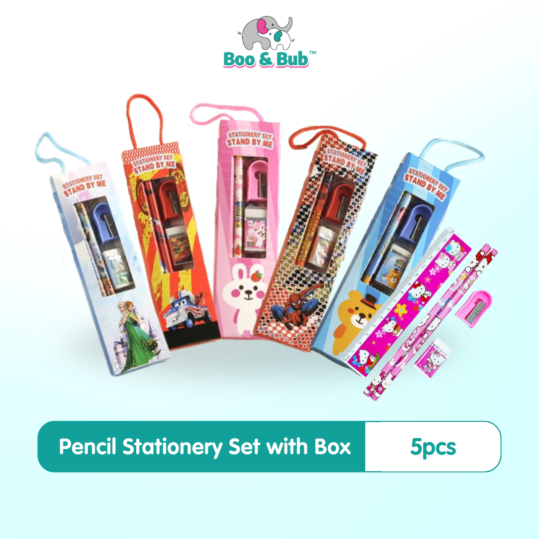5pcs Pencil Stationery Set with Box | Gift Goodies Setfor children birthday christmas party | pensil Kartun - Boo & Bub