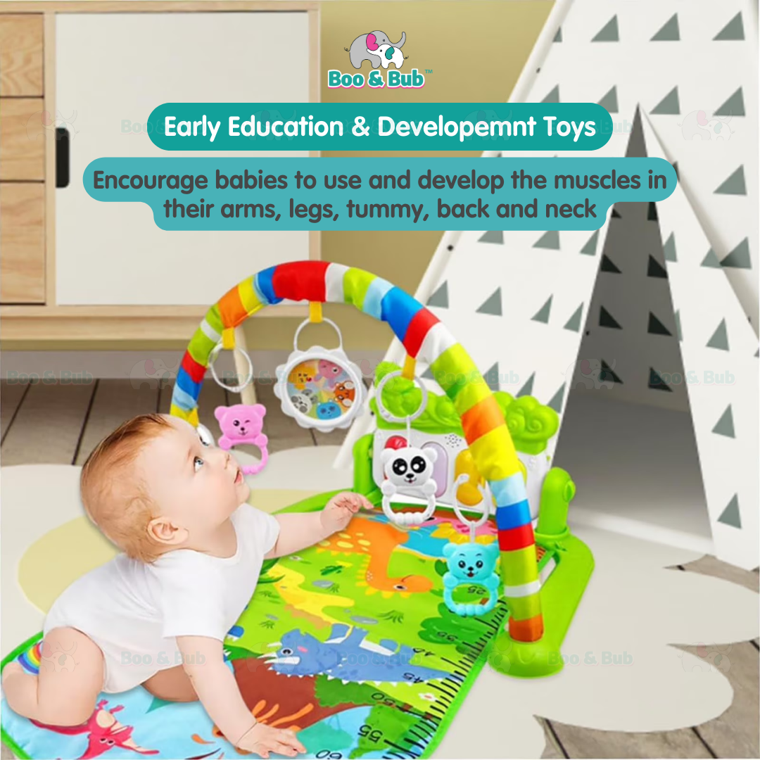 Music Baby Gym Piano Play Mat |  Infant Crawling Activity Bed Toddler Exercise Fitness Rattle | Tilam Mainan Bayi - Boo & Bub