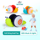 Pull String Cartoon Snail Car toy | Baby Learn to Crawl and Pull Toy Light and Music Early Education Toy - Boo & Bub