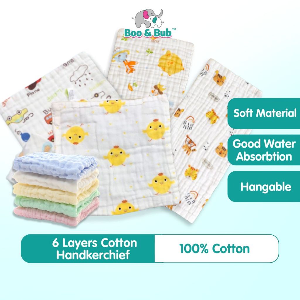 Baby Cotton Soft Six Layers Handkerchief | Newborn Toddler Soft Bath Gauze Feeding Kids Wash 手帕 - Boo & Bub