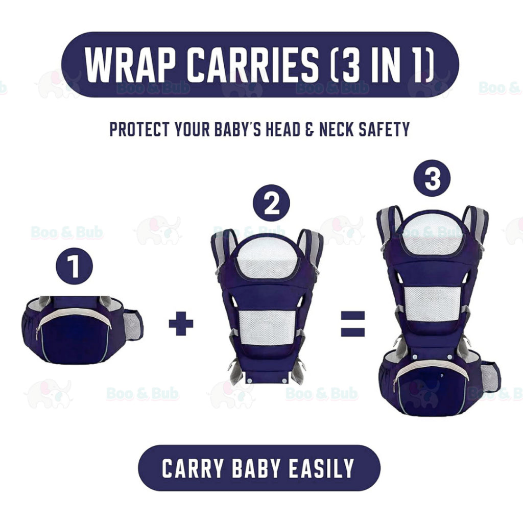 Ergonomic Baby Carrier | Newborn Infant Baby Hip seat Carrier 3 In 1 Front Facing Ergonomic Kangaroo Wrap Sling - Boo & Bub