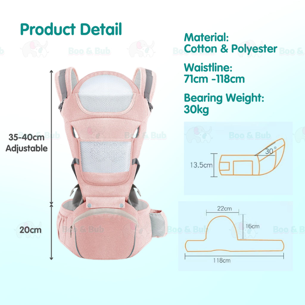 Ergonomic Baby Carrier | Newborn Infant Baby Hip seat Carrier 3 In 1 Front Facing Ergonomic Kangaroo Wrap Sling - Boo & Bub
