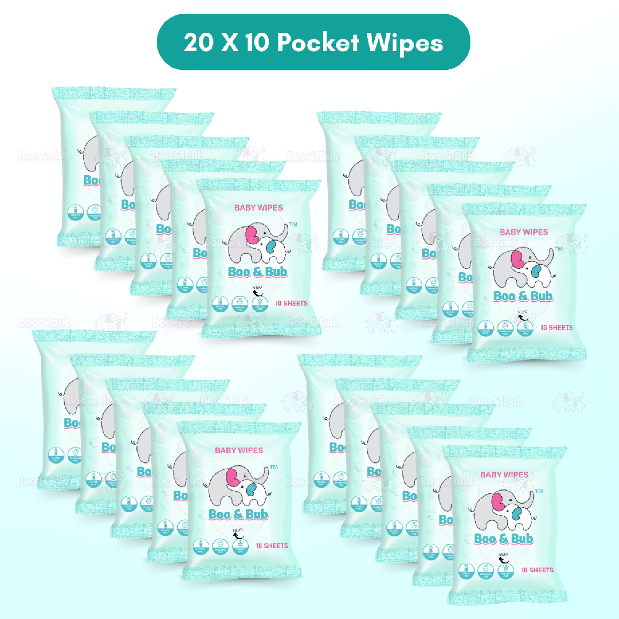 10pcs - Baby Hand Mouth Wipes / Cleaning Wet Tissue | Alcohol-free, paraben-free, fragrance-free wipe / Tisu Basah Bayi - Boo & Bub