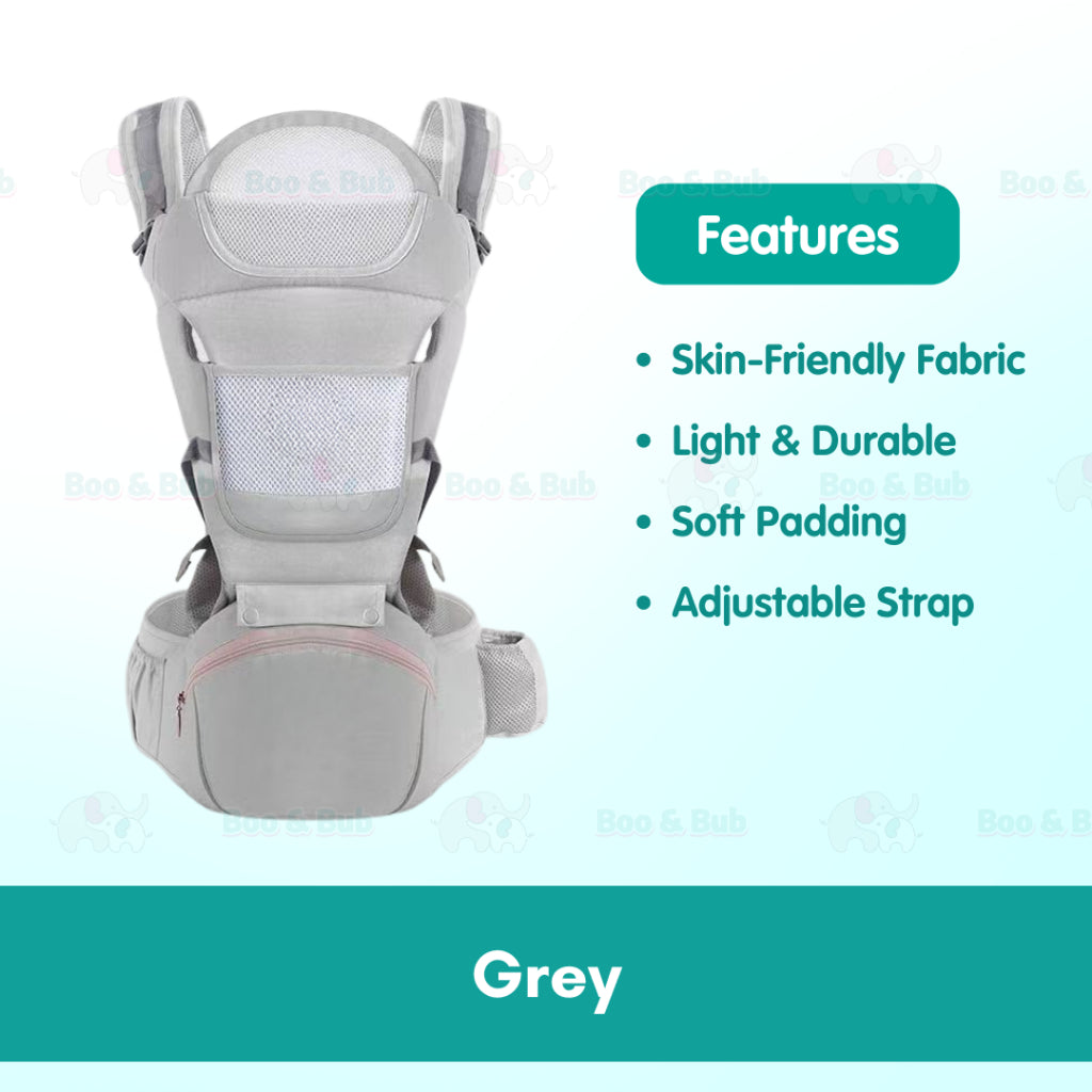 Ergonomic Baby Carrier | Newborn Infant Baby Hip seat Carrier 3 In 1 Front Facing Ergonomic Kangaroo Wrap Sling - Boo & Bub