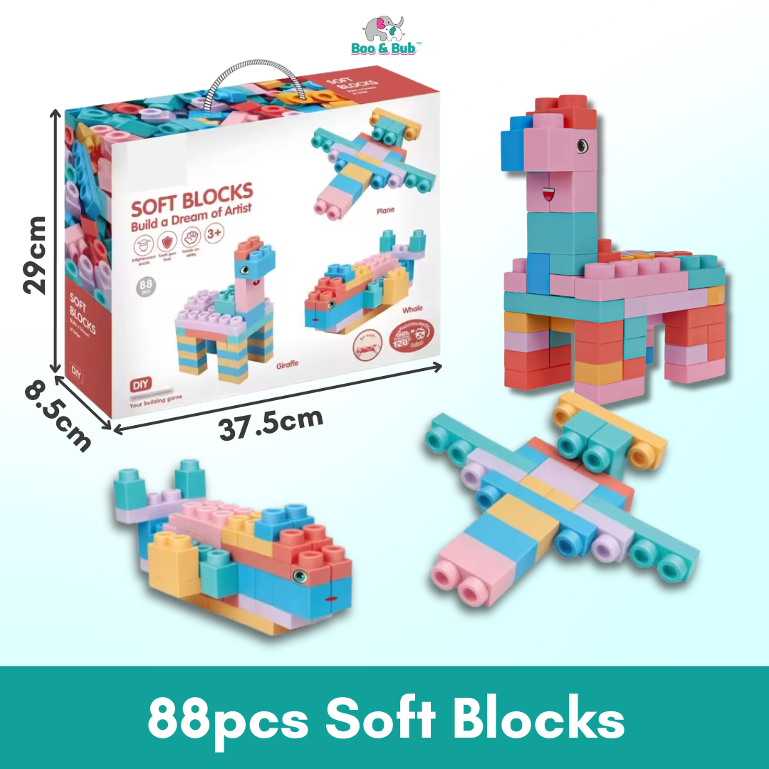 Baby 3D Soft Plastic Big Size Building Blocks | DIY Compatible Rubber Brick Early Educational Teethers Bricks - Boo & Bub