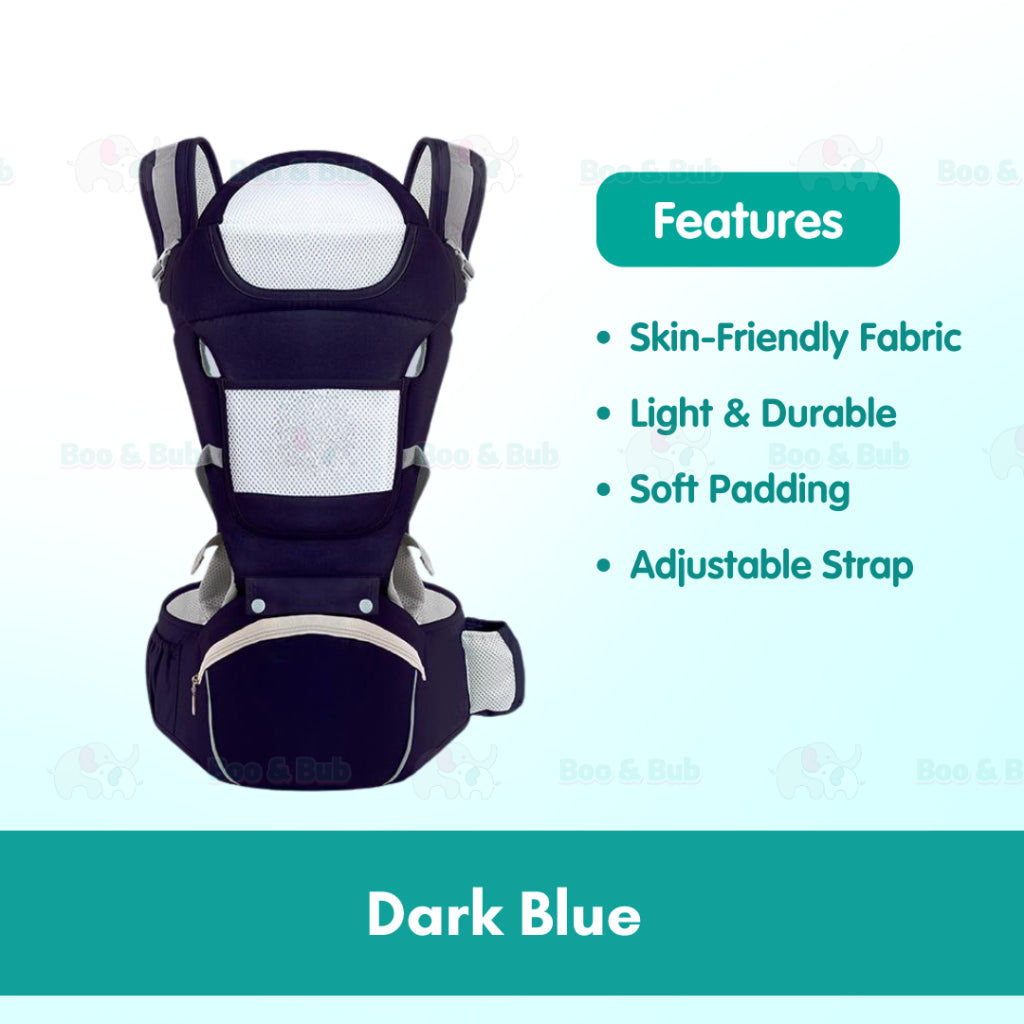 Ergonomic Baby Carrier | Newborn Infant Baby Hip seat Carrier 3 In 1 Front Facing Ergonomic Kangaroo Wrap Sling - Boo & Bub