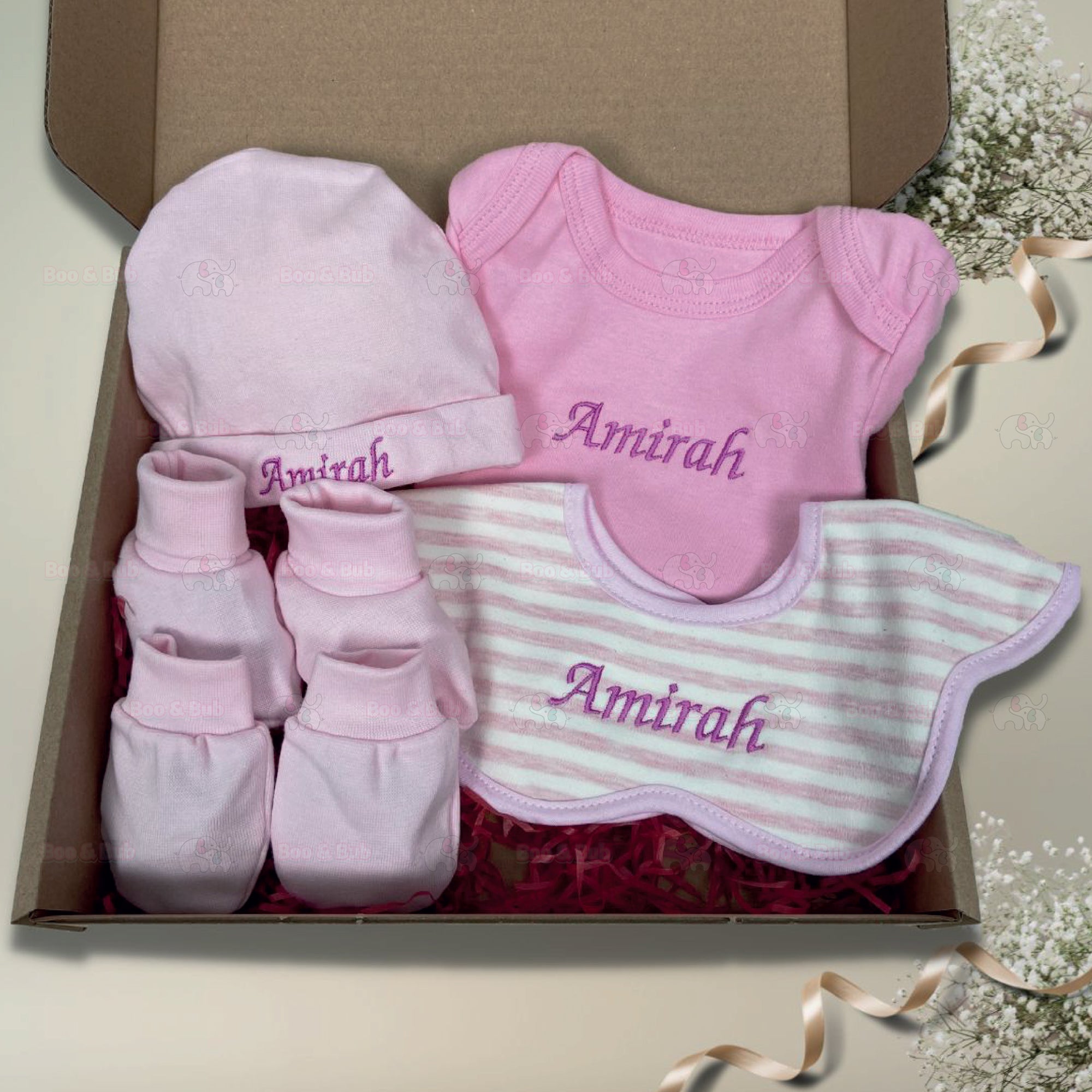 Personalized name embroidery newborn baby gift box set ( SULAM NAMA) - Boo & Bub