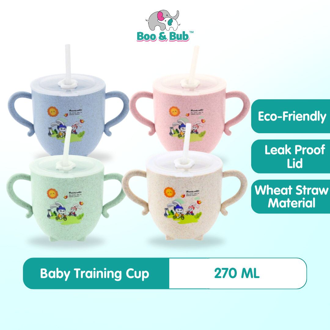 Boo&Bub Baby Training Wheat Straw water cup | Kid Feeding Training Milk Bottle double handles and lid leak-proof - Boo & Bub