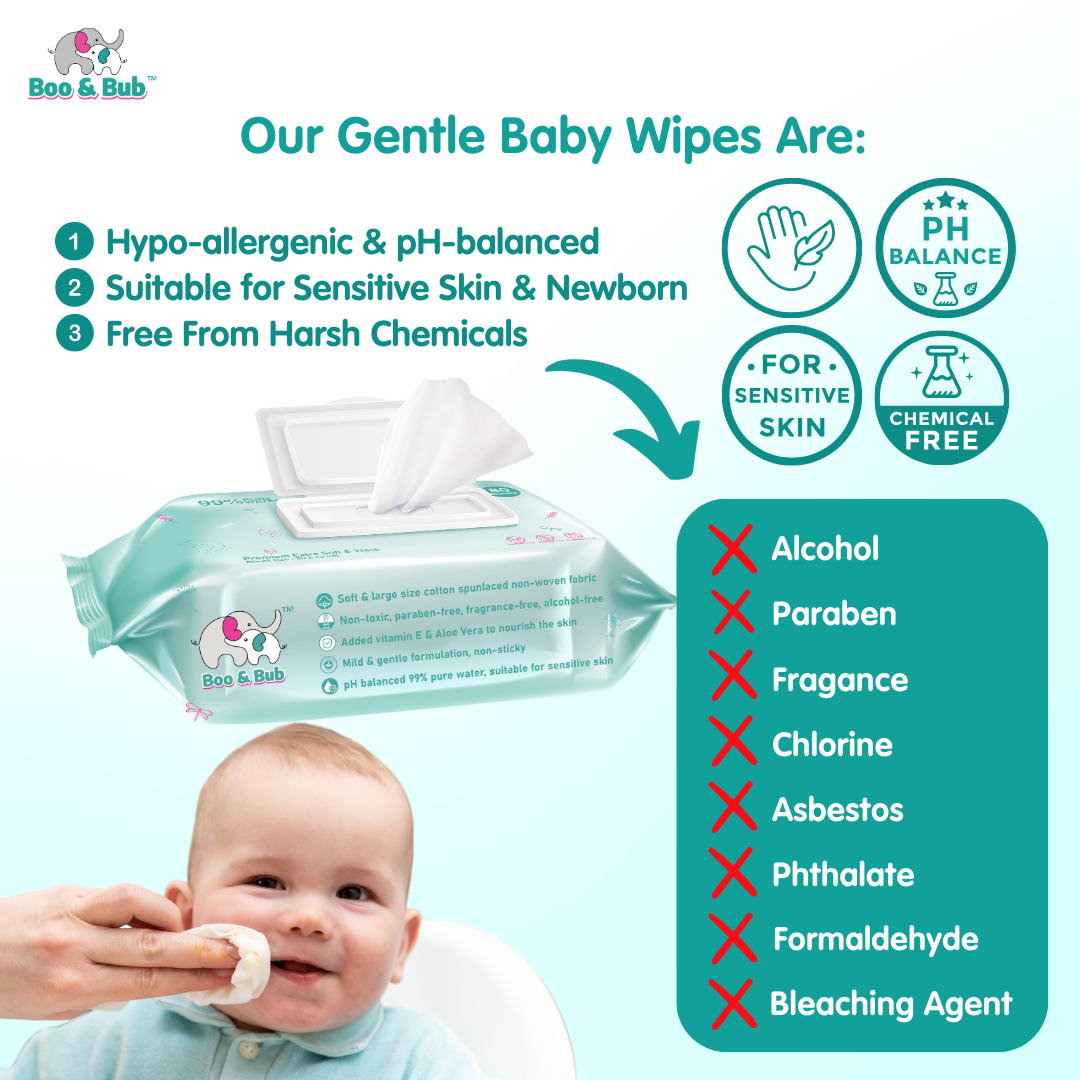 Boo&Bub 80pcs Non alcohol BABY WIPES Wet Tissue Baby wet wipe multipurpose tisu basah baby tissue basah wet tisu 婴儿湿纸巾 - Boo & Bub