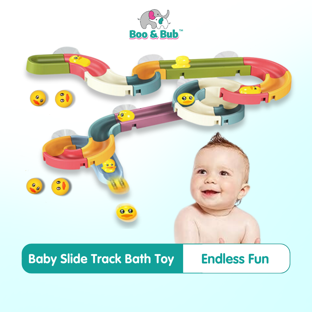 Baby Bath Slideway Toy | Wall Suction Cup Assembling Tracks Little Yellow Duck Toy | Baby Bathing Water Toy - Boo & Bub