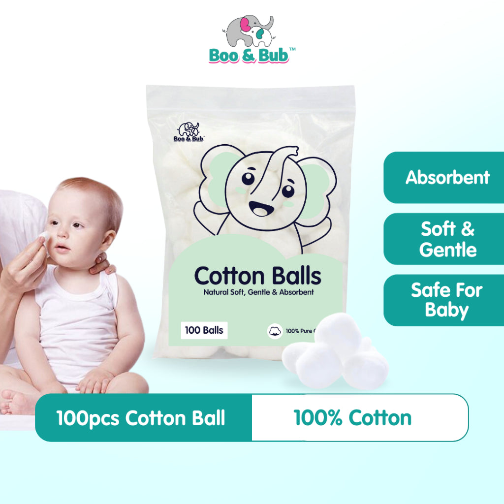 Boo&Bub 100pcs Cotton Ball High Quality 100% Pure | Kapas Bulat | Cleaning Cotton Balls | Disposable Cotton Balls - Boo & Bub