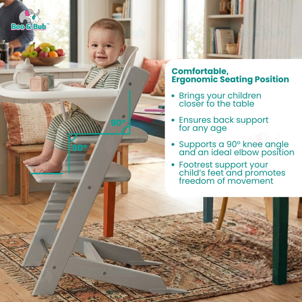 Nordic Design Wooden Children Baby High Chair | Height Adjustable Solid Wood Highchair for Kids Feeding Dining - Boo & Bub