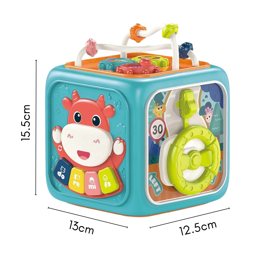 Boo&Bub Baby Activity Cube | 6 Sided Musical Shape Sorting Matching Box Cube Toy - Boo & Bub