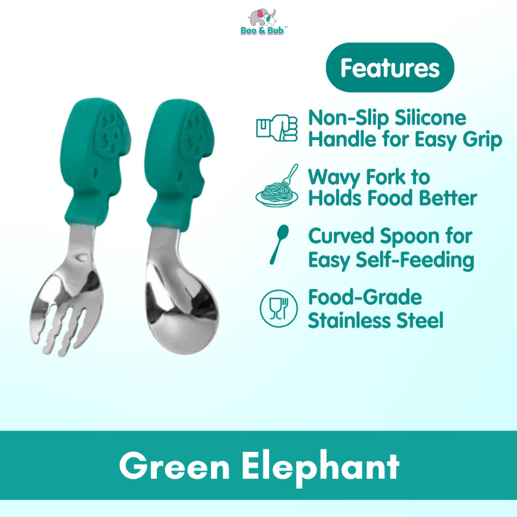 2PCS Soft Silicone Baby Spoon Set | Baby Infact Tableware Feeding Dishes Tableware For Kids Learn To Eat Training - Boo & Bub