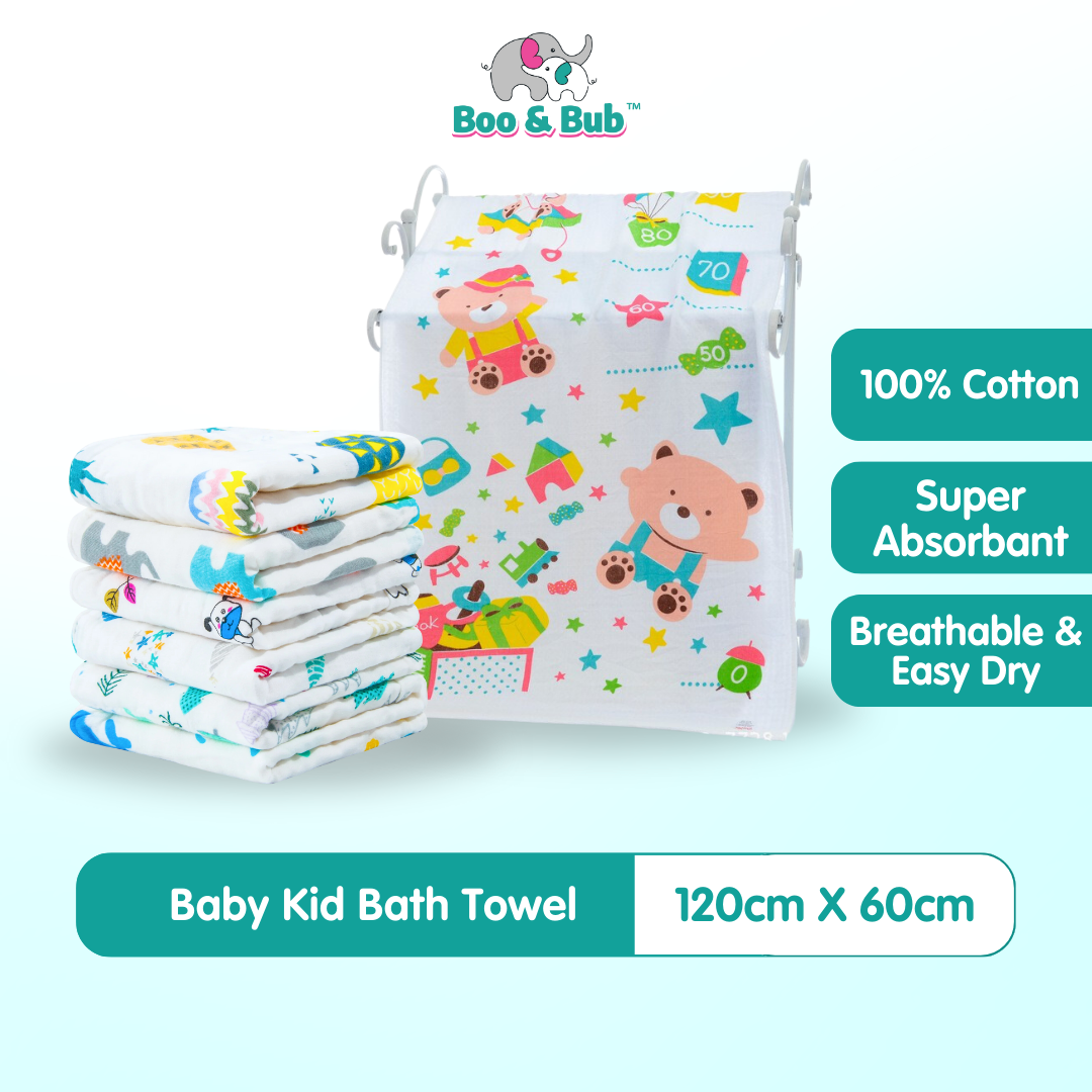 120x60cm | 100% Cotton Baby Kid Bath Towel | Tuala Blanket Super Soft Good Absorbent Fast Dry - Boo & Bub