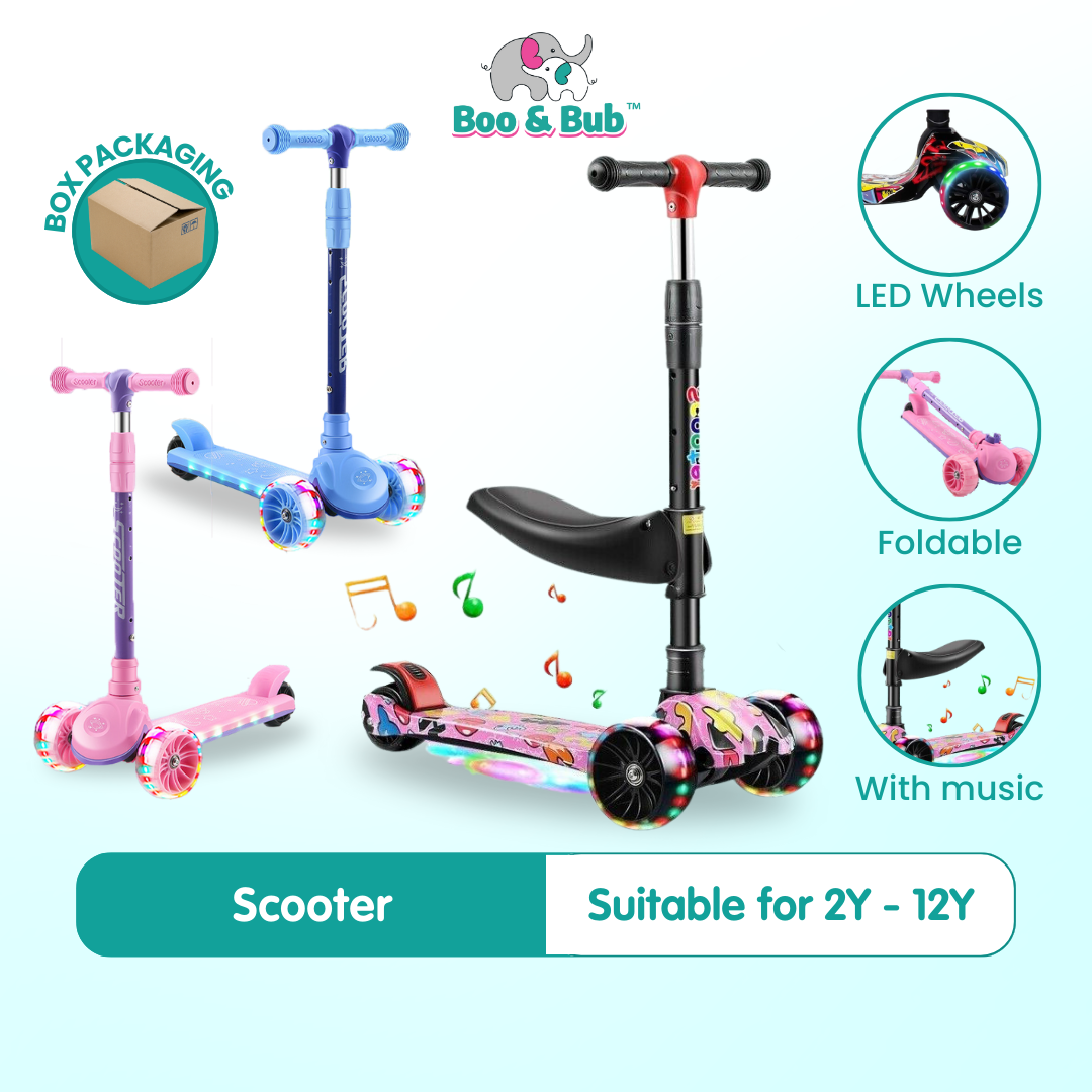 Kid Scooter Flashing Light Wheel | Foldable Aluminum skateboard kids Adjustable Height  Foot Scooters Toys Gifts - Boo & Bub