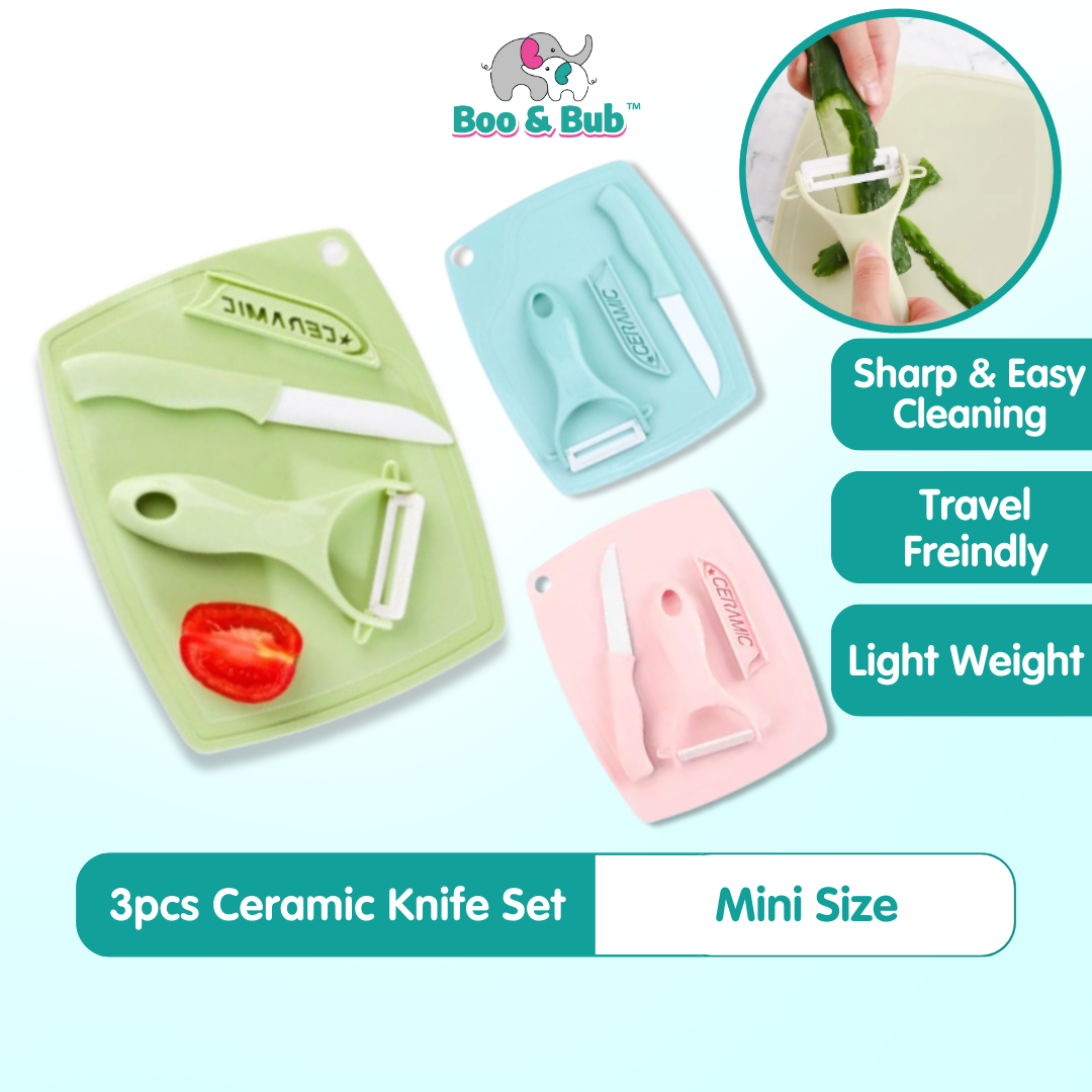 3pcs Travel Set Ceramic Knife Set | Fruit/Vegetable Peeler Mini Cutting Board Colorful - Boo & Bub