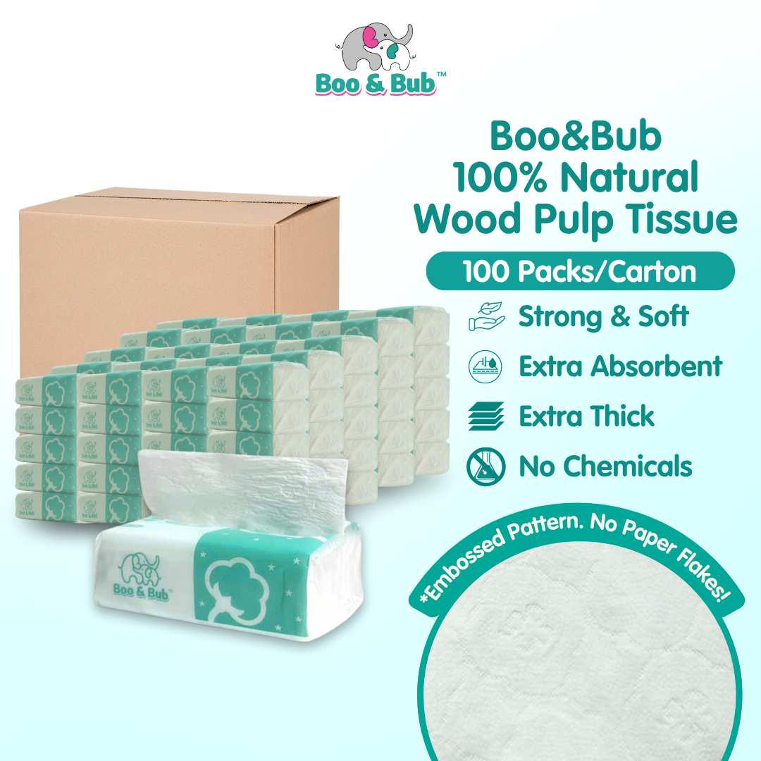 [100 Packs/ Carton] Boo&Bub Bamboo Tissue Soft Facial Tissue - Boo & Bub