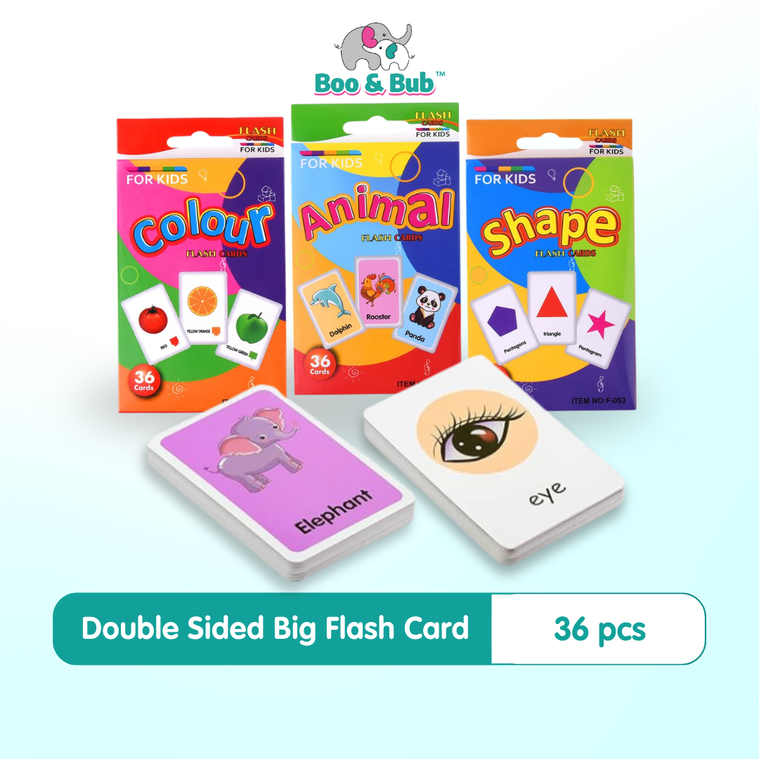 36pcs Double Side Big Flash Cards | Baby Children Cognition Body Parts Animal Fruits Flashcards Montessori - Boo & Bub