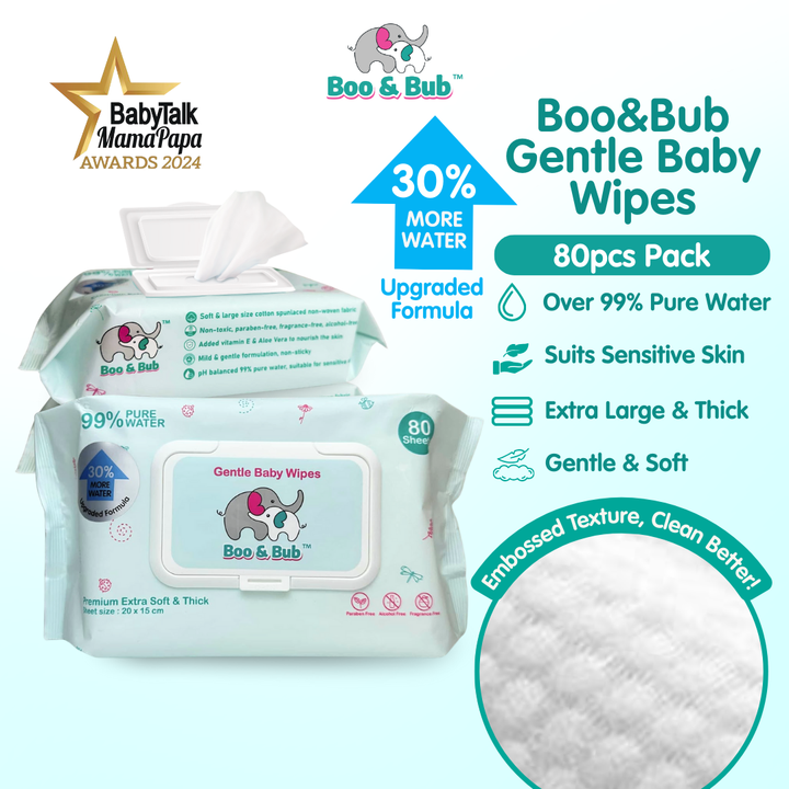 Boo&Bub 80pcs Non alcohol BABY WIPES Wet Tissue Baby wet wipe multipurpose tisu basah baby tissue basah wet tisu 婴儿湿纸巾 - Boo & Bub