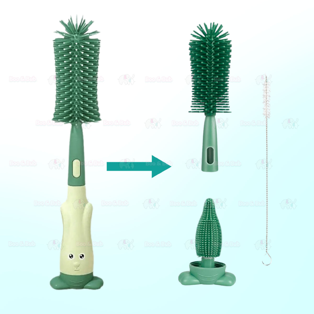 3 Pcs Baby Feeding Bottle Cleaning Brushes Set | Rotary Handle Milk Bottle Washing Nipple Cleaner Soft Silicone - Boo & Bub