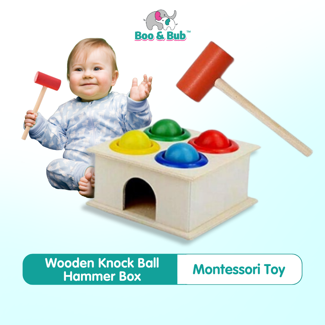 Wooden Knock Ball Hammer Educational Montessori Early Learning Toy | Mainan edukasi knock the ball wooden kayu - Boo & Bub