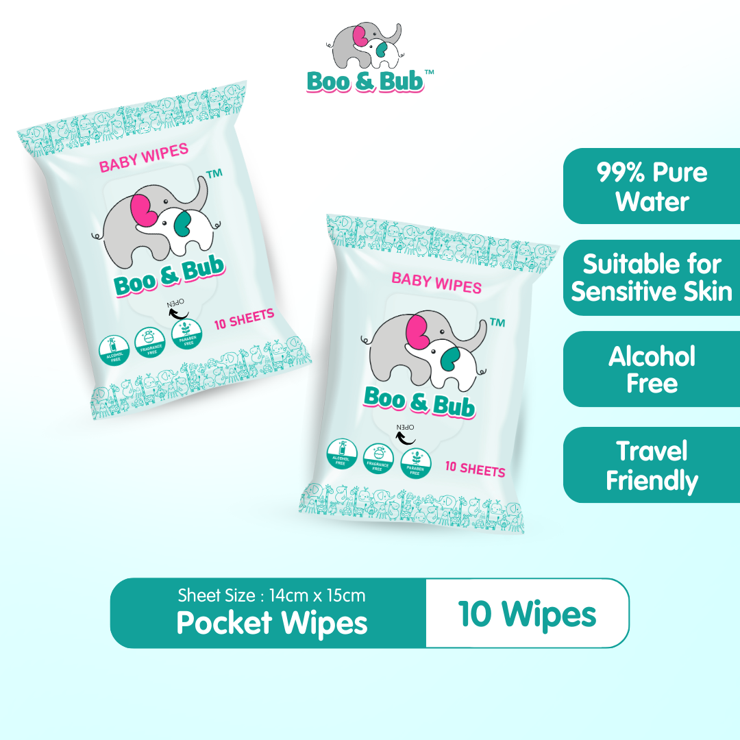 10pcs - Baby Hand Mouth Wipes / Cleaning Wet Tissue | Alcohol-free, paraben-free, fragrance-free wipe / Tisu Basah Bayi - Boo & Bub