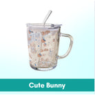 400ml Milk Cup with Cover Silicone straw | Training Glass Mug Baby Dinosaur Unicorn Water Bottle Heat-Resistant - Boo & Bub