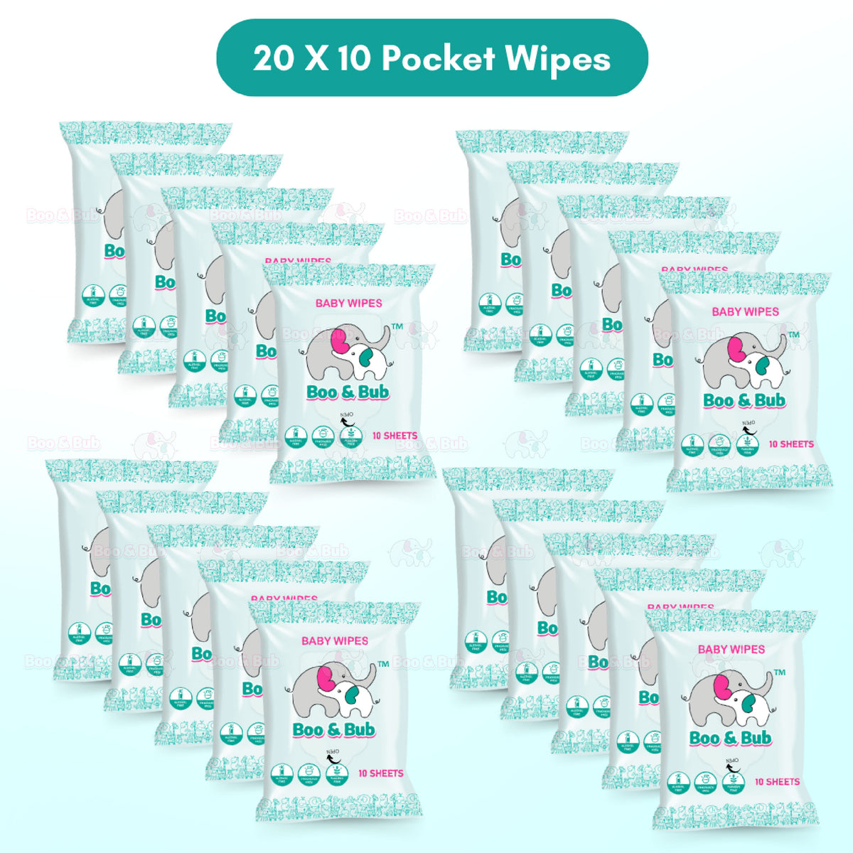 10pcs - Baby Hand Mouth Wipes / Cleaning Wet Tissue | Alcohol-free, paraben-free, fragrance-free wipe / Tisu Basah Bayi - Boo & Bub