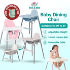 Boo&Bub 2 in 1 Baby Chair Height Adjustable Infant Baby High Chair With Safety Belt Cushion Baby Chair Dining Kerusi - Boo & Bub