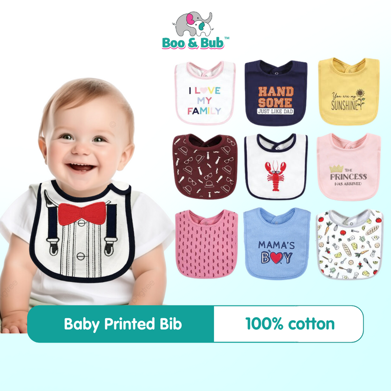 Boo&Bub Newborn Cute Print Bib | Baby Bib With Button | double layers Cartoon Character Animal