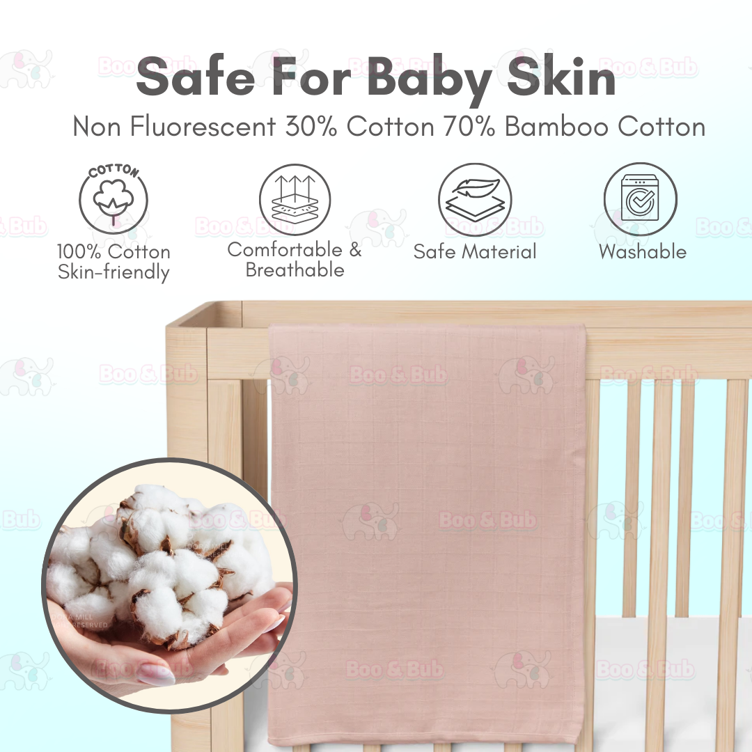 Boo&Bub Plain Color Bamboo Muslin Blanket Baby Swaddle Newborn Wrap Kain Bedung Kain Selimut Napkin Lampin - Boo & Bub