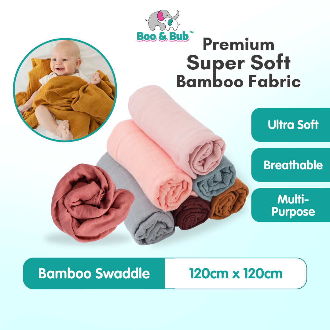 Boo&Bub Plain Color Bamboo Muslin Blanket Baby Swaddle Newborn Wrap Kain Bedung Kain Selimut Napkin Lampin - Boo & Bub