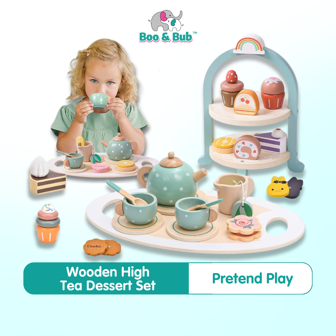 Boo&Bub Wooden dessert tea set | Pretend food cupcake set for preschool kids | Kids development toy birthday gift - Boo & Bub