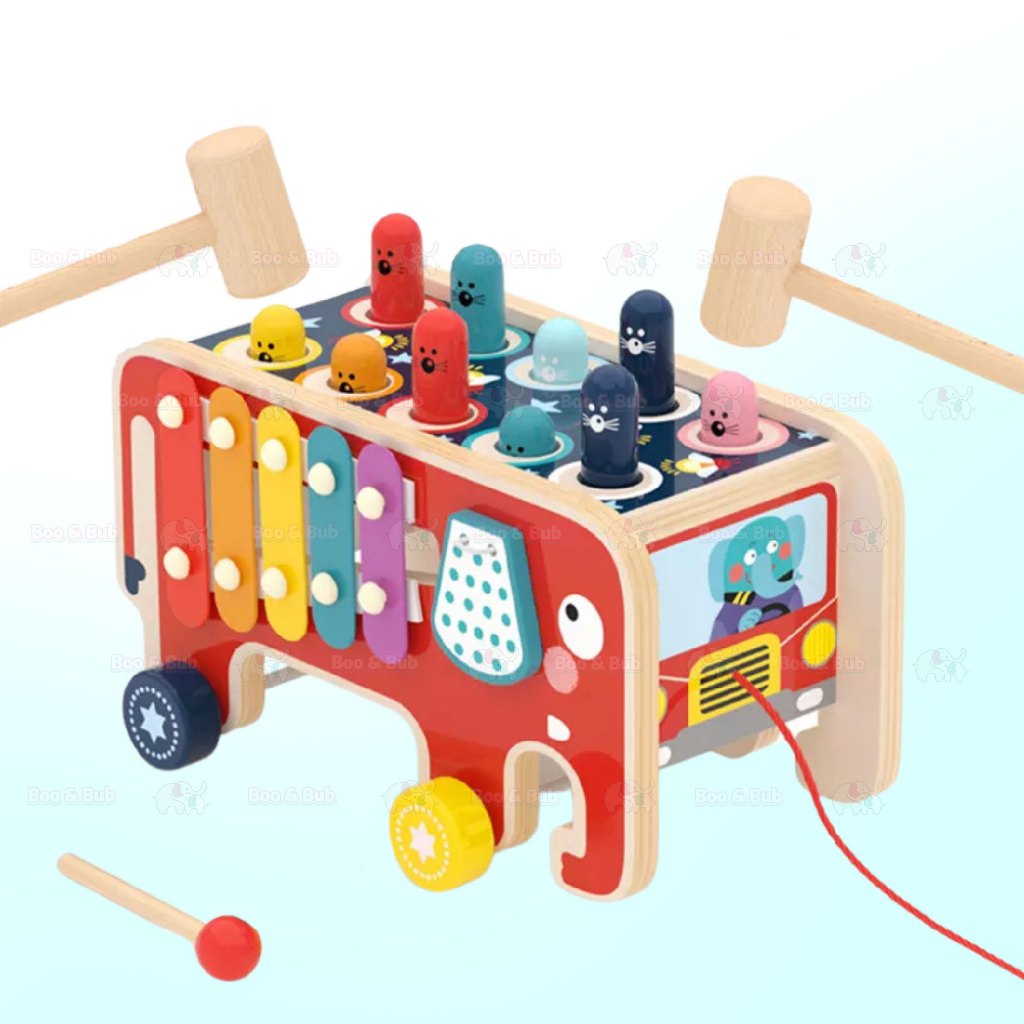 Boo&Bub Wooden Hammer Toys Whack a Mole Game for Kid Pounding Bench Wooden Early Learning Educational Montessori Toys - Boo & Bub