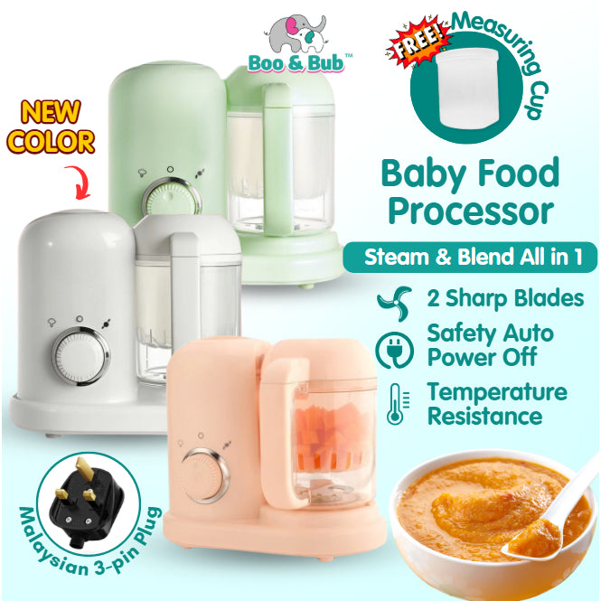 Boo&Bub Baby Food Processor 4 in 1 Baby Food Blender Makanan Baby Blender Baby Food Processor Steamer Mixer Grinder